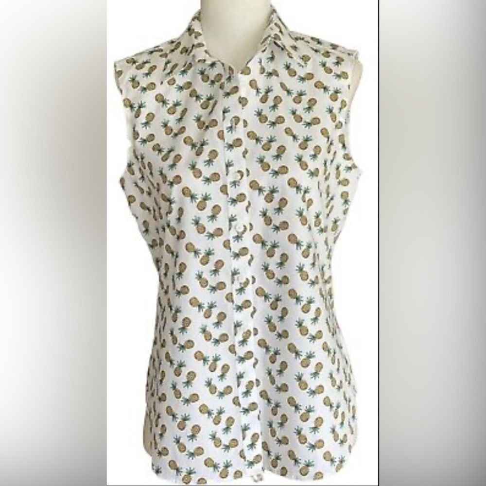 Pineapple Tropical Sleeveless Button Up Shirt